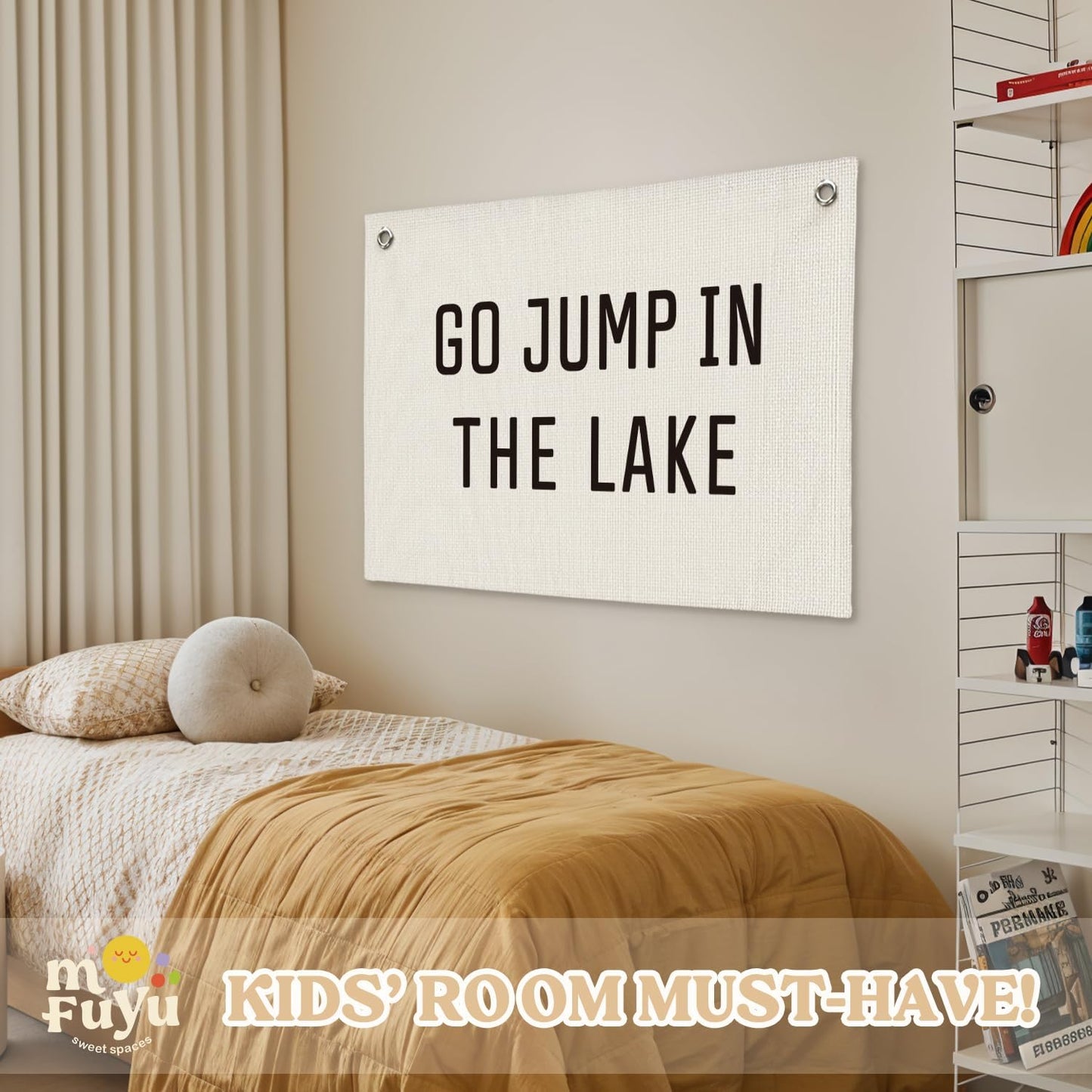 Lake House Decor Canvas Banner,Lake House Gifts,Go Jump in The Lake Banner - Surf Decor Wall Hanging Banner Flag for Cabin Bedroom Porch Home 30x20 Inch