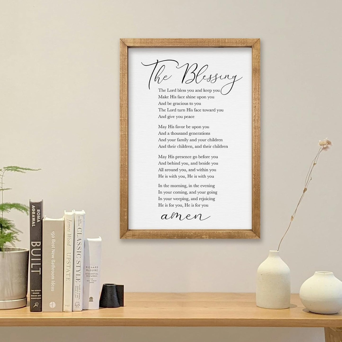 comurdyo The Blessing Bible Verse Wall Art Christian Decor for Home 16"×11" May The Lord Bless You And Keep You Scripture Sign Religious Bible Quotes Wall Decoration Wood Framed Hanging (Wood)