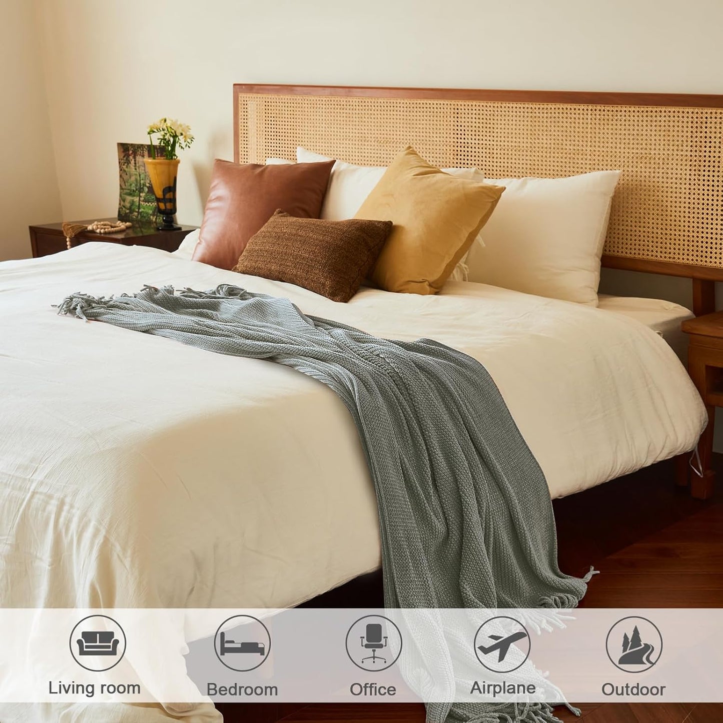 lifein Throw Blanket for Couch, Soft Boho Decor Bed Throw,Cozy Grey Knitted Chenille Small Farmhouse Lightweight Throw (Light Grey,50 * 60")