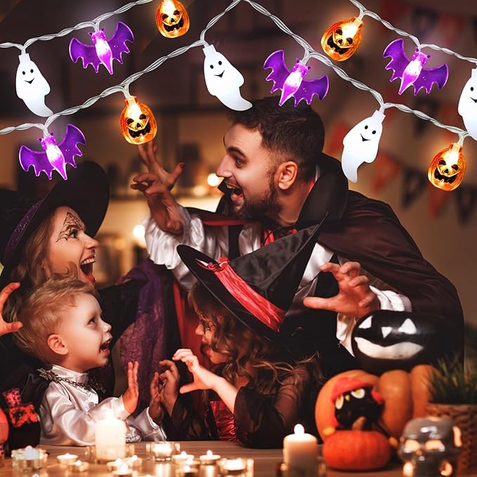 ZGWJ Halloween String Lights Battery Operated, 16 FT 30 LED 3D Pumpkin Bat Ghost Fairy Lights with Timer, 8 Lighting Modes String Light for Window Indoor Outdoor Decor Halloween Party Decorations
