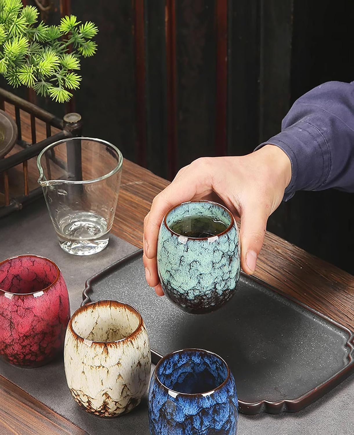 Japanese style ceramic Tea set, Tea cup, Water cup,Coffee cup, Yerba mate set, Ceramic mate cup set of 5