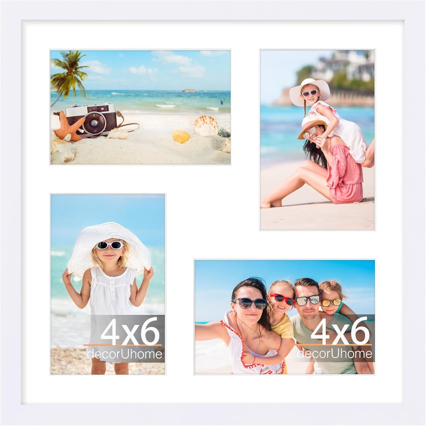 decorUhome 12x12 Picture Frames Collage Wall Decor, Display 4Pcs 4x6 Photos with Mat or 1Pcs 12x12 Unmatted, 4 4x6 Collage Picture Frames for Wall Mounting, White