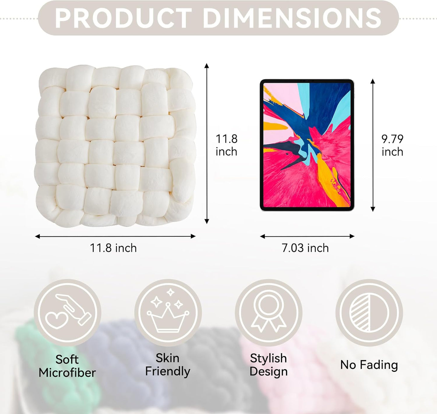 JELLYMONI White Square Knot Throw Pillow, Small Size Home Decorative Pillow, Decorative Ins Throw Pillow, Soft Velvet Knotted Decor for Room and Couch (S- 11.8"×11.8"×3.5", White)