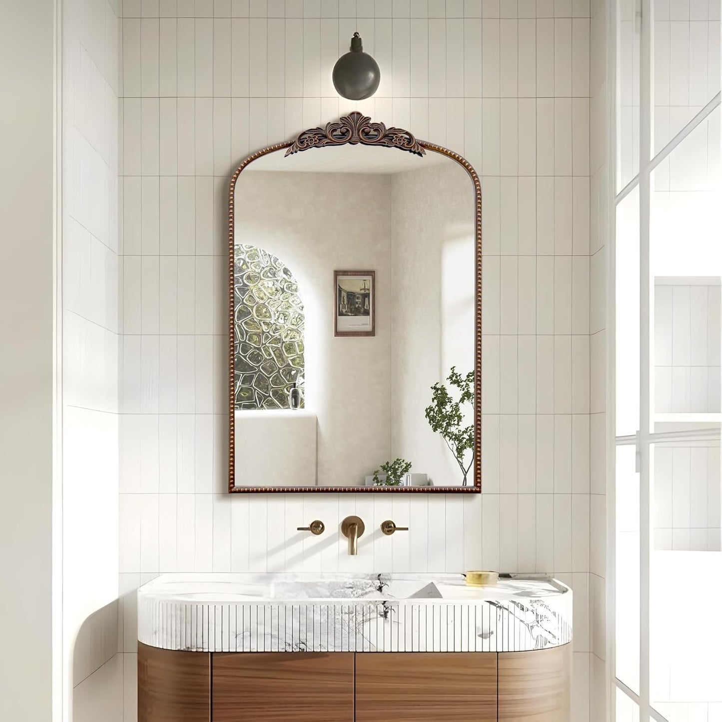 Micasso Traditional Ornate Bronze Mirror: 36" x 24" French Baroque Antique Mirror - Decorative Vintage Arched Mirrors for Wall/Bathroom/Entryway/Hallway - Home Decor for Living Room