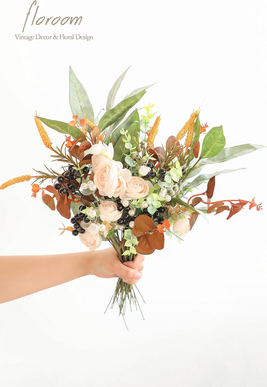 Floroom Artificial Greenery Stems Box Set, 41pcs with 7 Kinds of Faux Greenery Flowers Picks for DIY Bridal Bouquets Wedding Floral Arrangement Table Centerpieces, Terracotta & Cream