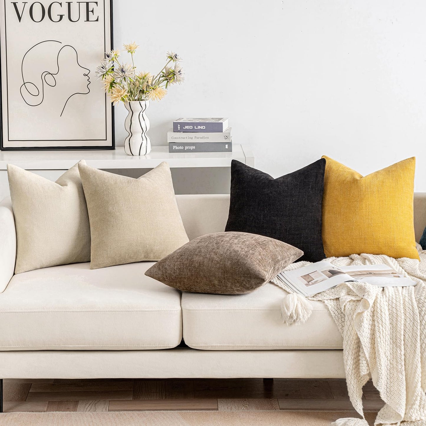 MIULEE 26x26 Inch Pack of 2 Euro Sham Decorative Throw Pillow Covers Soft Chenille Throw Pillows Textured Cushion Covers for Bed Couch Sofa Bedroom Living Room, Black