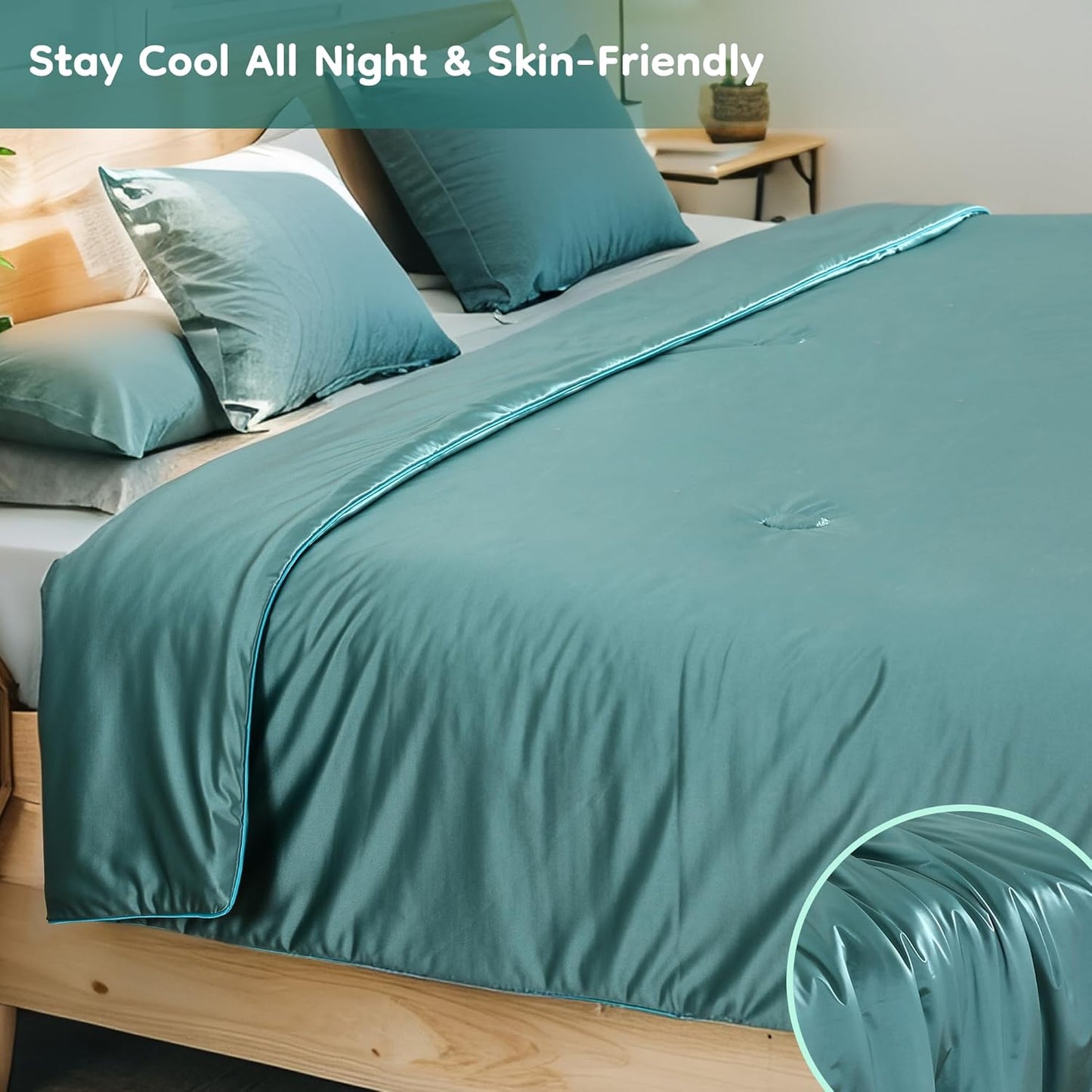 Cooling Blanket Twin Summer Comforter for Hot Sleepers, Silky-Soft & Cool Fiber, Double-Sided Cold Blanket for Night Sweats, Single Size All-Season Comfort, 60" x 80", Forest Green