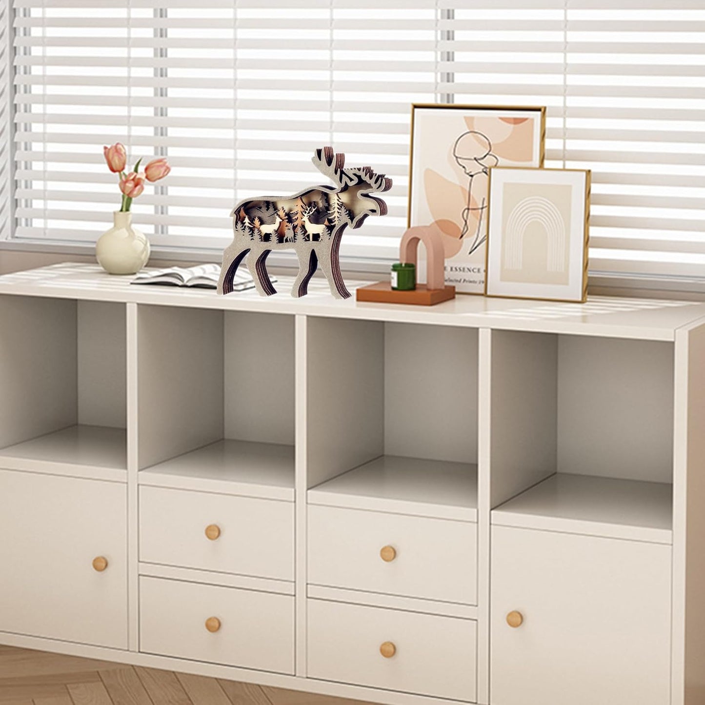 Forest Animal Desk Art Decor Wooden Farmhouse Table Decoration, Cabin Decor, Nursery Decor Mountain Decor for Bedroom Living Room (Deer)