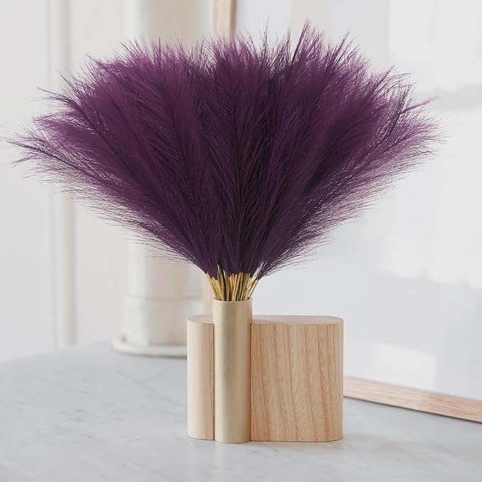 50pcs Pink Faux Pampas Grass Decor, 21.6" Short Artificial Pompous Grass Floral Fake Pompas Grass Branches Vase Filler Flower Arrangement for Home Wedding Boho Decor