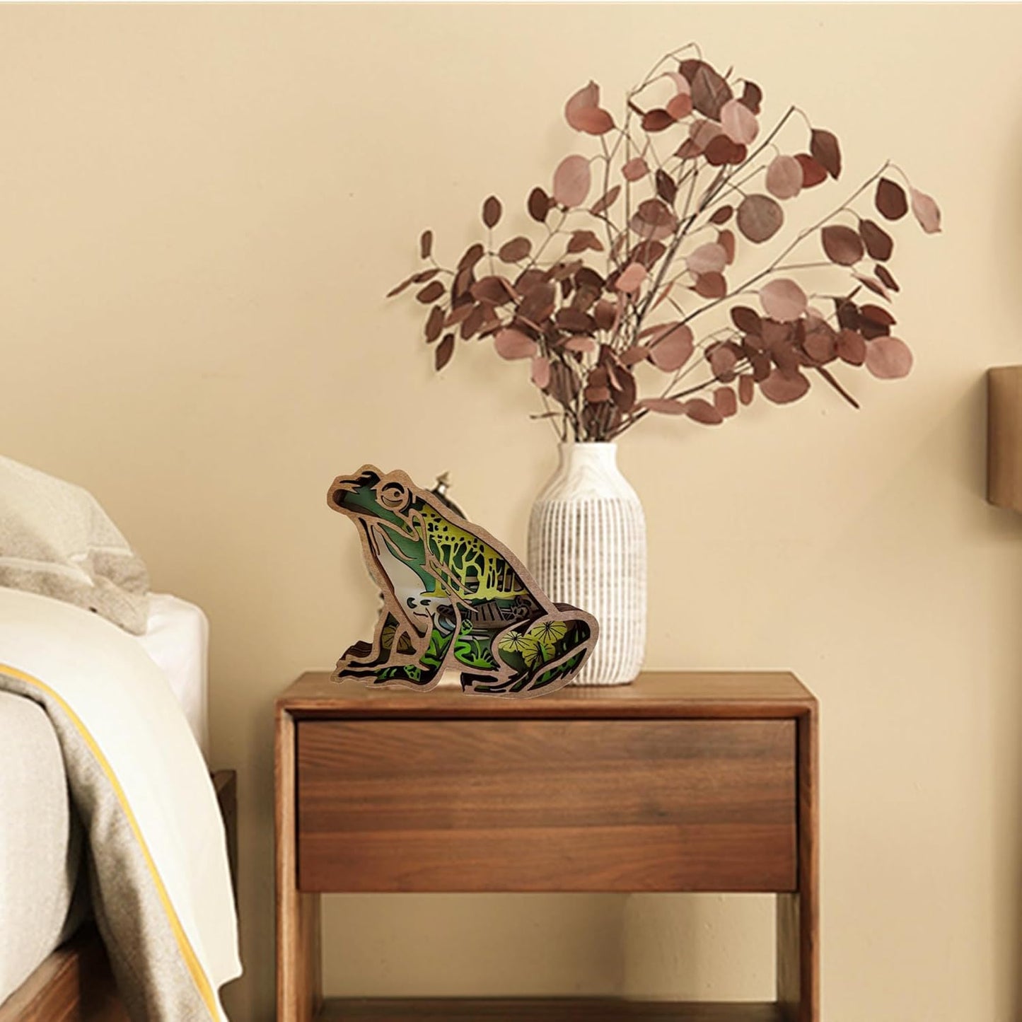 Forest AnimalDesk Art Decor Wooden Farmhouse Table Decoration, Cabin Decor Nursery Decor Mountain Decor for Bedroom Living Room (Frog)