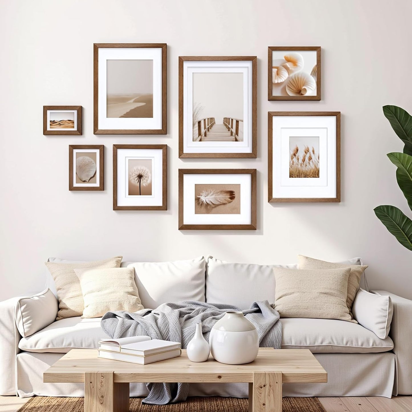 Egofine 5x7 Picture Frames Set of 4, Made of Solid Wood Covered by Plexiglass 3.5x5 and 4x6 with Mat or 5x7 without Mat, for Table Top Display and Wall Mounting Photo Frame,Walnut Brown