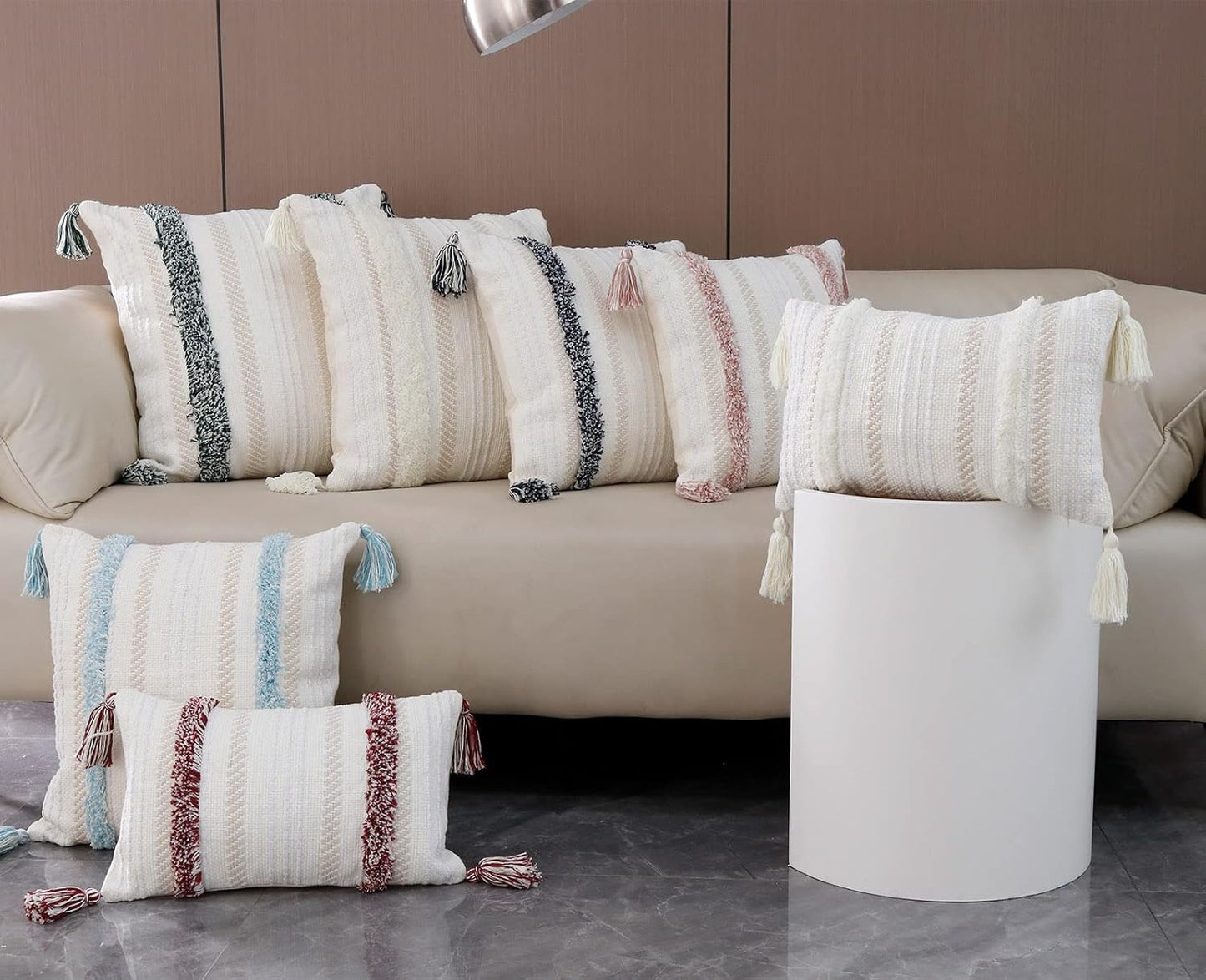 blue page Boho Throw Pillow Covers Square Neutral Tufted Decorative Pillows Cover for Couch Bed, 22x22 Pillow Cover Modern Accent Woven Large Farmhouse Pillow Case, Pink