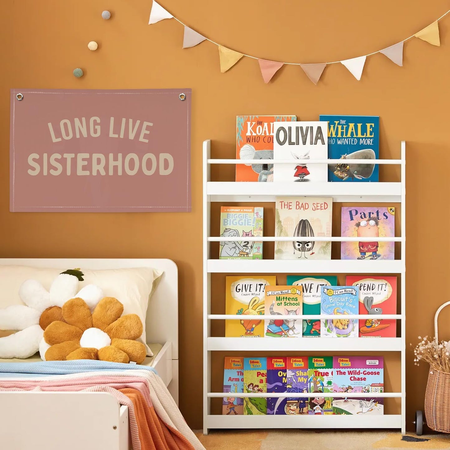 Girl Room Decor Long Live Sisterhood Linen Banner Hanging Flag Pink Banner for Nursery Playroom Wall Decor for Kids Bedroom Dorm Toddler Decorations Trendy Room Decor 30x20 In (Sisterhood)