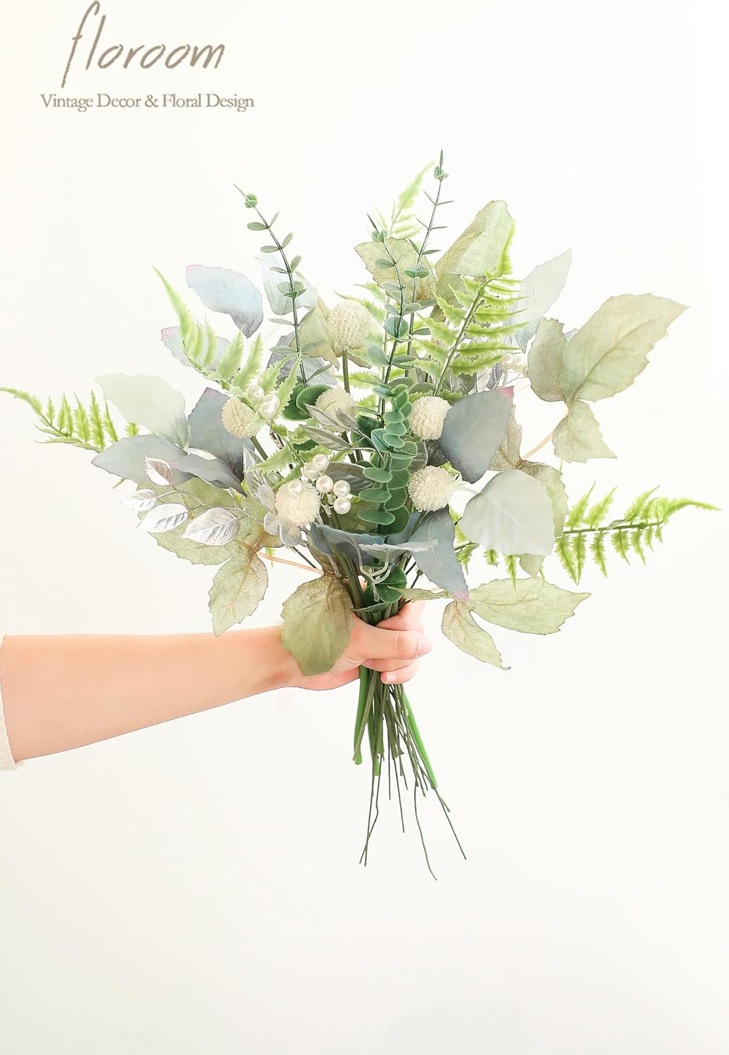 Floroom Artificial Greenery Stems Box Set, 36pcs with 7 Kinds of Faux Greenery Flowers Picks for DIY Bridal Bouquets Wedding Floral Arrangement Table Centerpieces, Dusty Blue & Silver