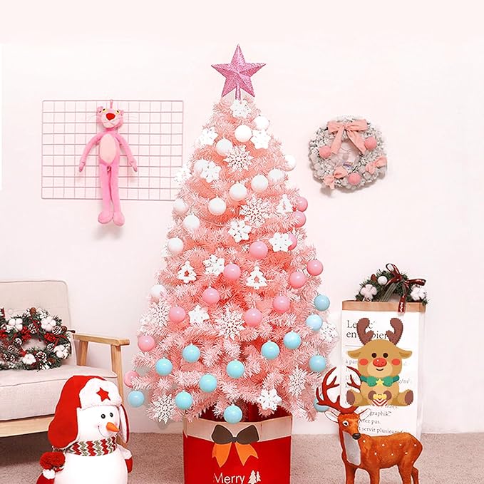ULICO 4ft Artificial Pink Christmas Tree,Premium Spruce Xmas Tree with 450 Branch Tips, Fake Christmas Tree with Foldable Metal Base Stand,Home, Office,Party Decoration