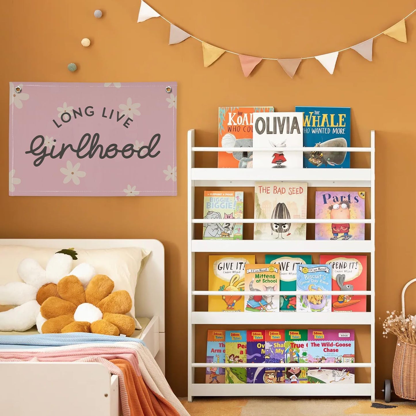 Long Live Girlhood Linen Banner Hanging Pink Flag Flower Banner for Nursery Playroom Wall Decor for Kids Bedroom Living Room Dorm Toddler Decorations Trendy Room 30x20 In (Girlhood)