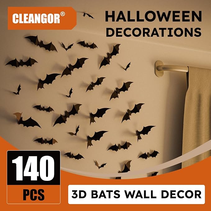 140Pcs Bats Halloween Decor, Spooky Halloween Party Supplies Stickers, 3D Bats Wall Decal, Cute Halloween Decorations Indoor for Bedroom, Bathroom, Home, Door, Window, Office