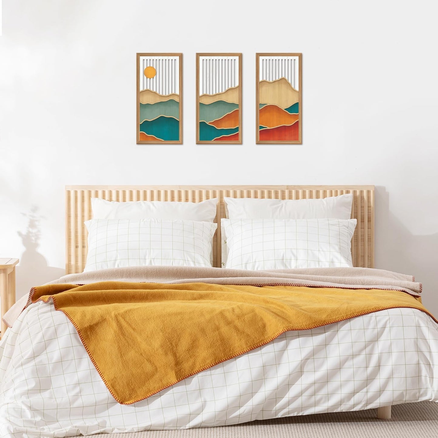 IARTTOP 3 Pcs Boho Mountain Wall Decor Modern Minimalist Wooden Artwork Bohemian Hanging Art Abstract Nature Landscape Wood Wall Art Decoration for Apartment Living Room 7.9 x15.8 Inch