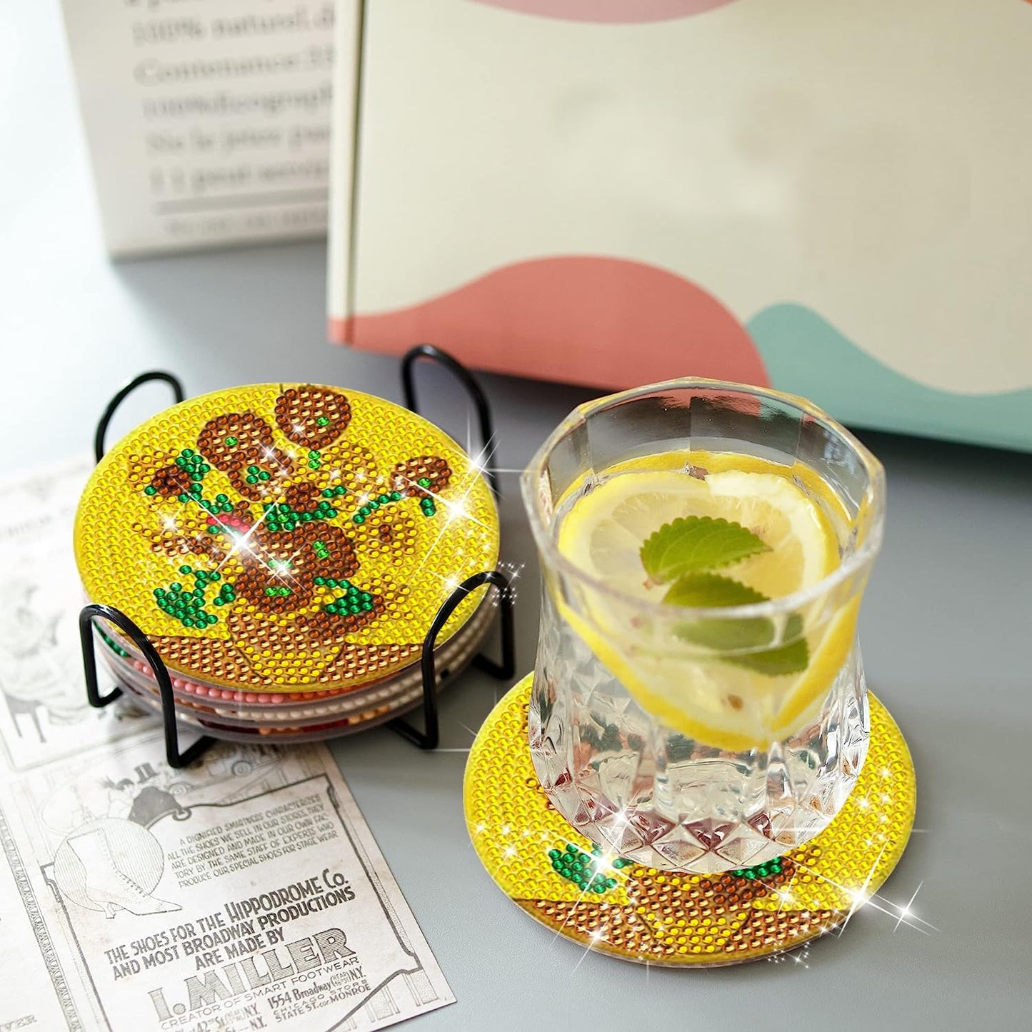 EWJRNSF 6 PCS Small Diamond Art Coasters Kits, Diamond Painting Coasters, Fall Diamond Art Kits for Adults Beginners, Arts and Crafts Item Sets with Holder for Drinks. Landscape