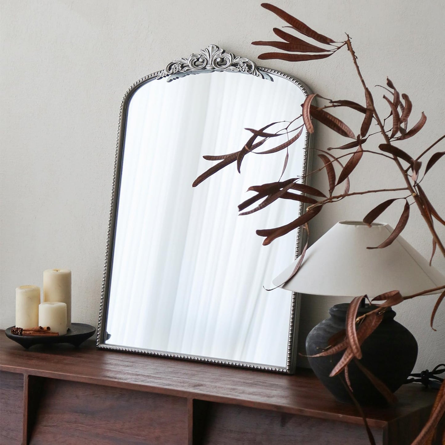 Micasso Vintage Traditional Silver Mirror: French Baroque Antique Mirror - Ornate Decorative Arched Mirrors for Wall/Bathroom/Entryway/Fireplace/Hallway - Home Decor for Living Room