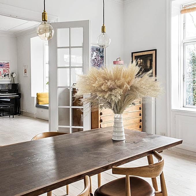 Uieke 300Pcs Natural Dried Pampas Grass Plume 17inch Tall Dried Flowers Bulk Reed Dried Plants for Wedding Flower Arrangements Farmhouse Wreath Door Centerpiece Home Décor Brown