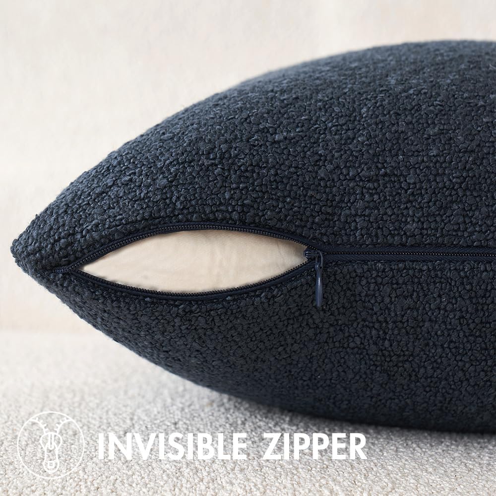 MIULEE 20x20 Inch Decorative Pillow Covers for Couch Bed Set of 2 Textured Boucle Neutral Winter Throw Pillows Navy Blue Accent Solid Cushion Pillowcases Sofa Livingroom Home Decor