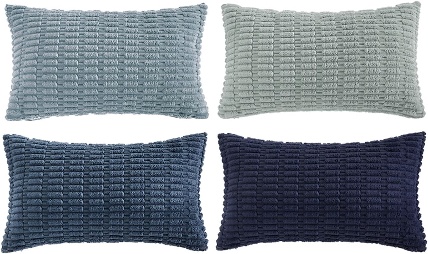 Fancy Homi Set of 4 Blue Lumbar Rectangle Decorative Throw Pillow Covers 16x24 Inch for Couch Bed Chair, Aesthetic Boho Room Decor, Soft Fuzzy Thick Corduroy Textured Coastal Blue Cushion Case 40x60cm