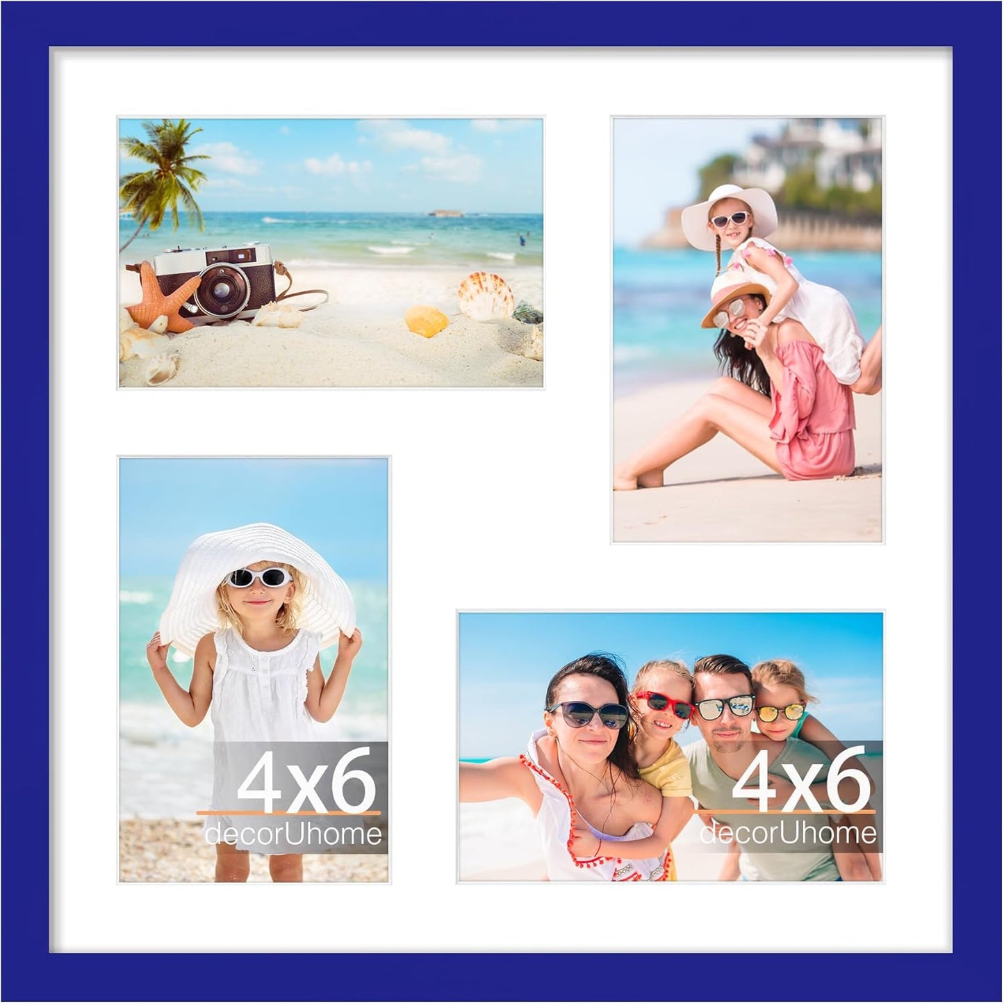 decorUhome 12x12 Picture Frames Collage Wall Decor, Display 4Pcs 4x6 Photos with Mat or 1Pcs 12x12 Unmatted, 4 4x6 Collage Picture Frames for Wall Mounting, Royal Blue