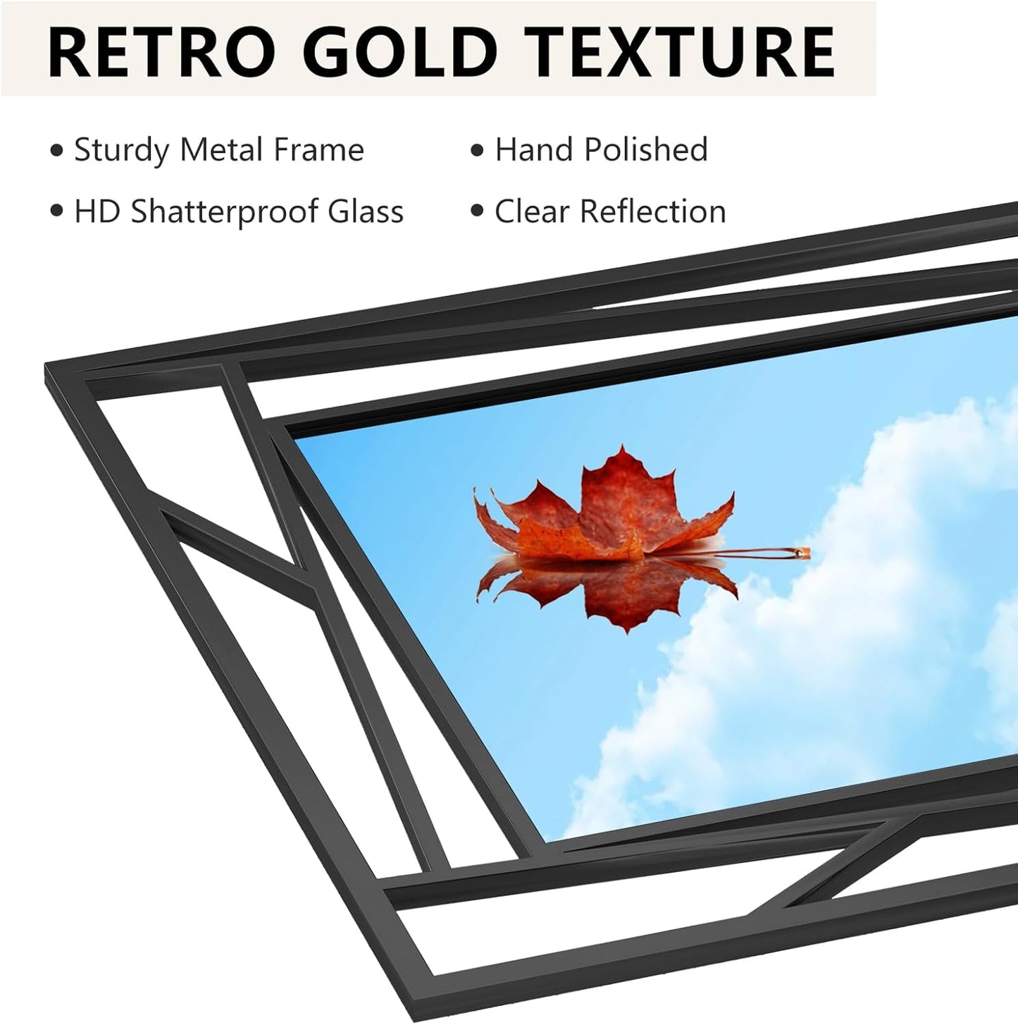 Black Bathroom Mirror for Wall 28''X20'' Matte Black Rectangle Wall Mirror with Geometric Metal Frame, Anti-Rust, Hang Horizontally or Vertically