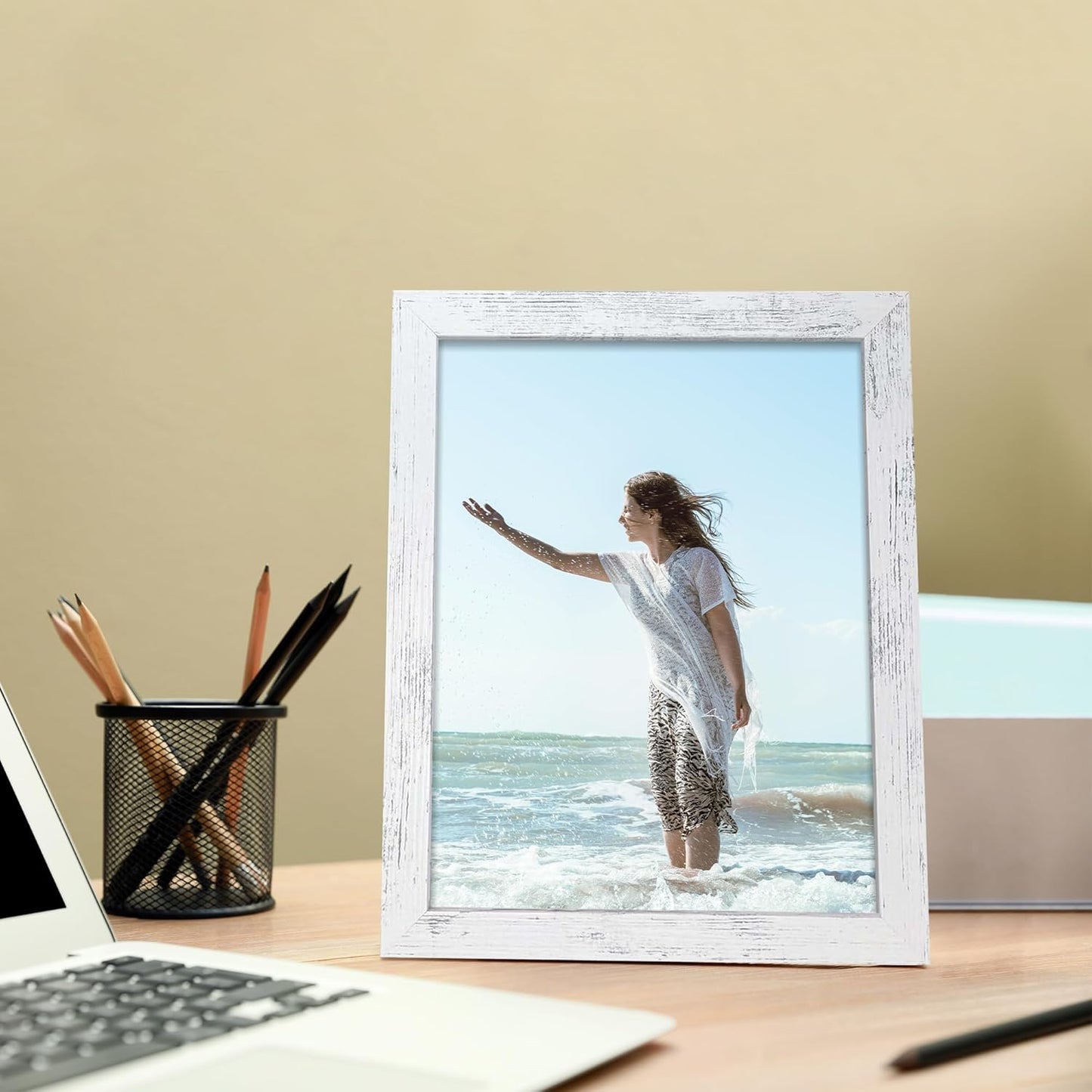 iRahmen 8.5x11 Picture Frame Set of 4, Distressed White Certificate Frame with Real Glass, Wood Photo Frames 8.5 by 11 Diploma Document for Wall Hanging and Tabletop Display