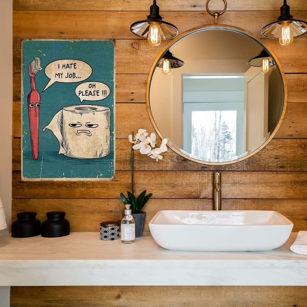 Metal Sign I Hate My Job Oh Please Funny Toilet Retro Tin Sign Bathroom Wall Art Home Décor, 12x8inch