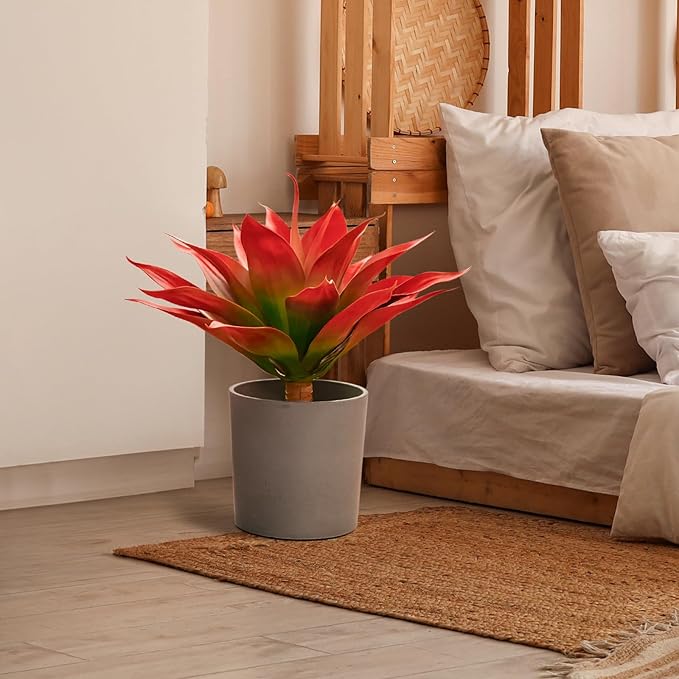 Velener Fall Fake Agave Artificial Plant: Red Fake Succulents Plant for Room Decor and Autumn, Unpotted Faux Agave Plant for Outdoor/Indoor Fall Decor, Red, 28 inches, Set of 1