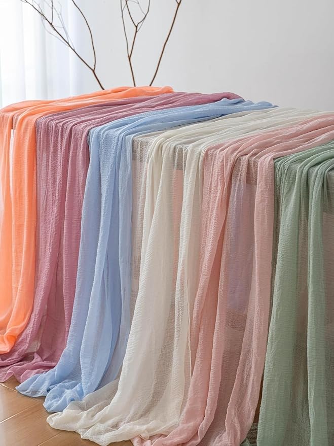 3Pcs Beige Gauze Rustic Cheesecloth Table Runner 120 Inch 10 FT for Wedding Baby Shower Bridal Shower Birthday Engagement Garden Outdoor Party Long Sheer Boho Decorations