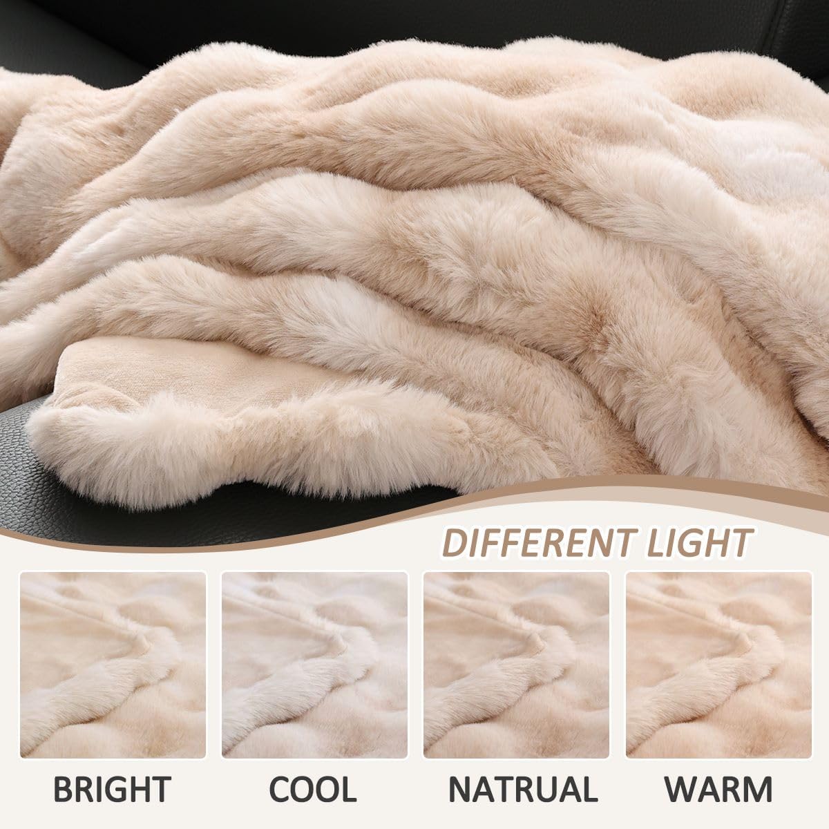 Faux Fur Throw Blanket Yellow Fluffy Bubble Furry Throw Blanket 50x60 for Sofa Couch Bedroom Fuzzy Soft Cozy Thick Khaki Tie-dye