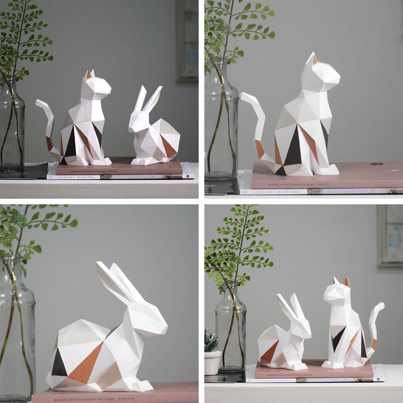 HAUCOZE Rabbit Statue Bunny Decor Geometric Arts Modern Figurine Polyresin 6.1inch