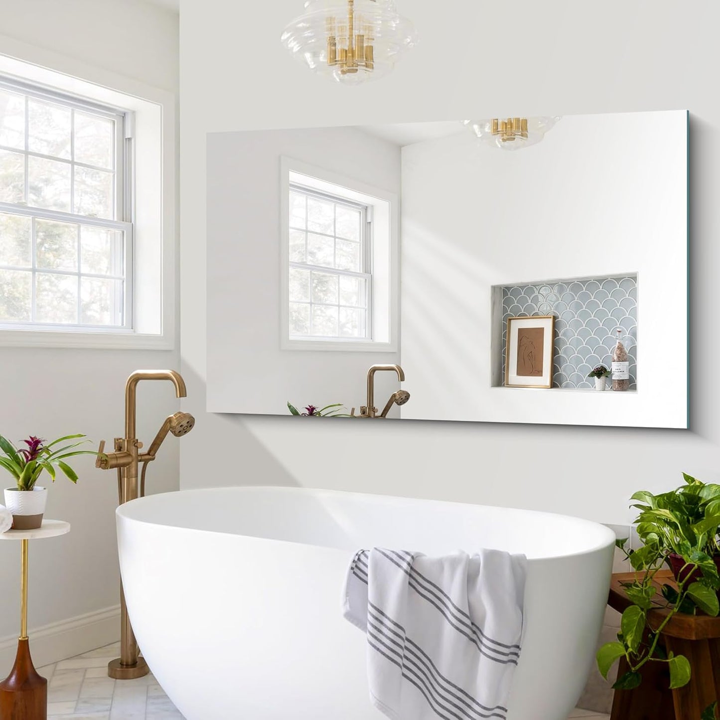 Frameless Mirror, 60x36 Large Bathroom Mirrors for Wall, Upgraded Shatterproof Rectangle Vanity Mirror Over Sink with Polished Edge for Bathroom,Bedroom,Living Room and Entryway