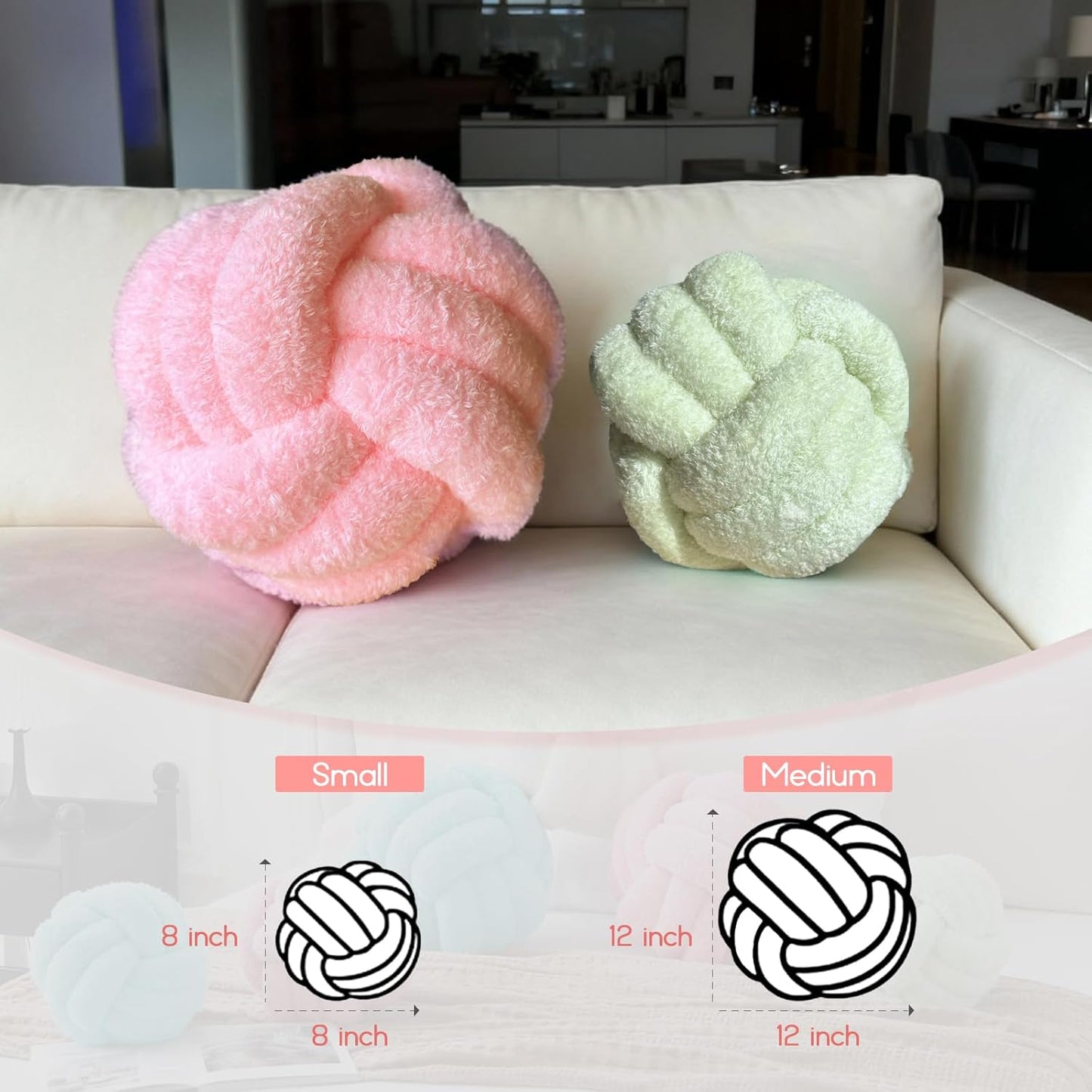 Knot Pillow Ball Plush - Decorative Throw Pillows for Bed Relieve Stress, Round Knot Cushion for Sofa Decor Pet Toy, Pink 12 inch