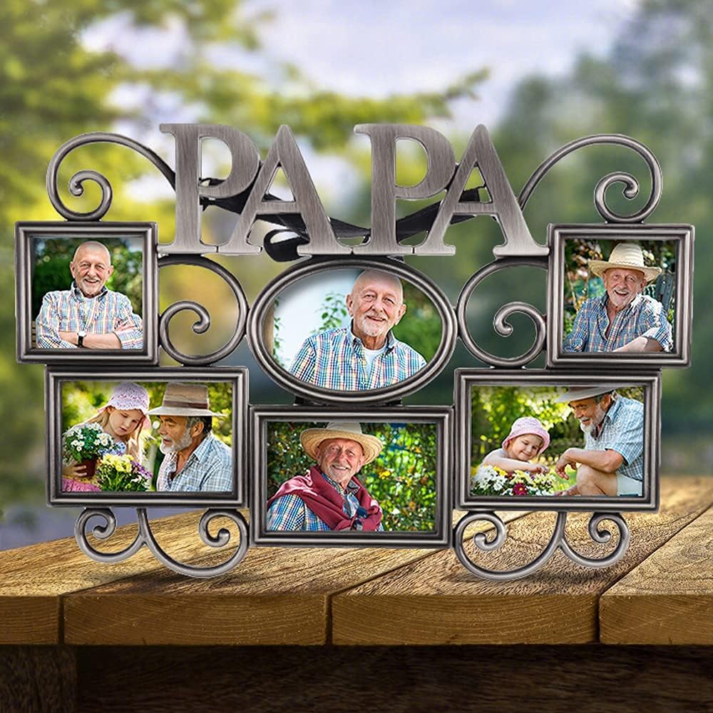 LASODY Papa Picture Frame,Cherish Every Memory,6 opening photo collage,Antique Silver,Father Day GiftsLasody Fathers Day And Mothers Day Collage Picture Frame (3”X2“+2“x2", Papa)