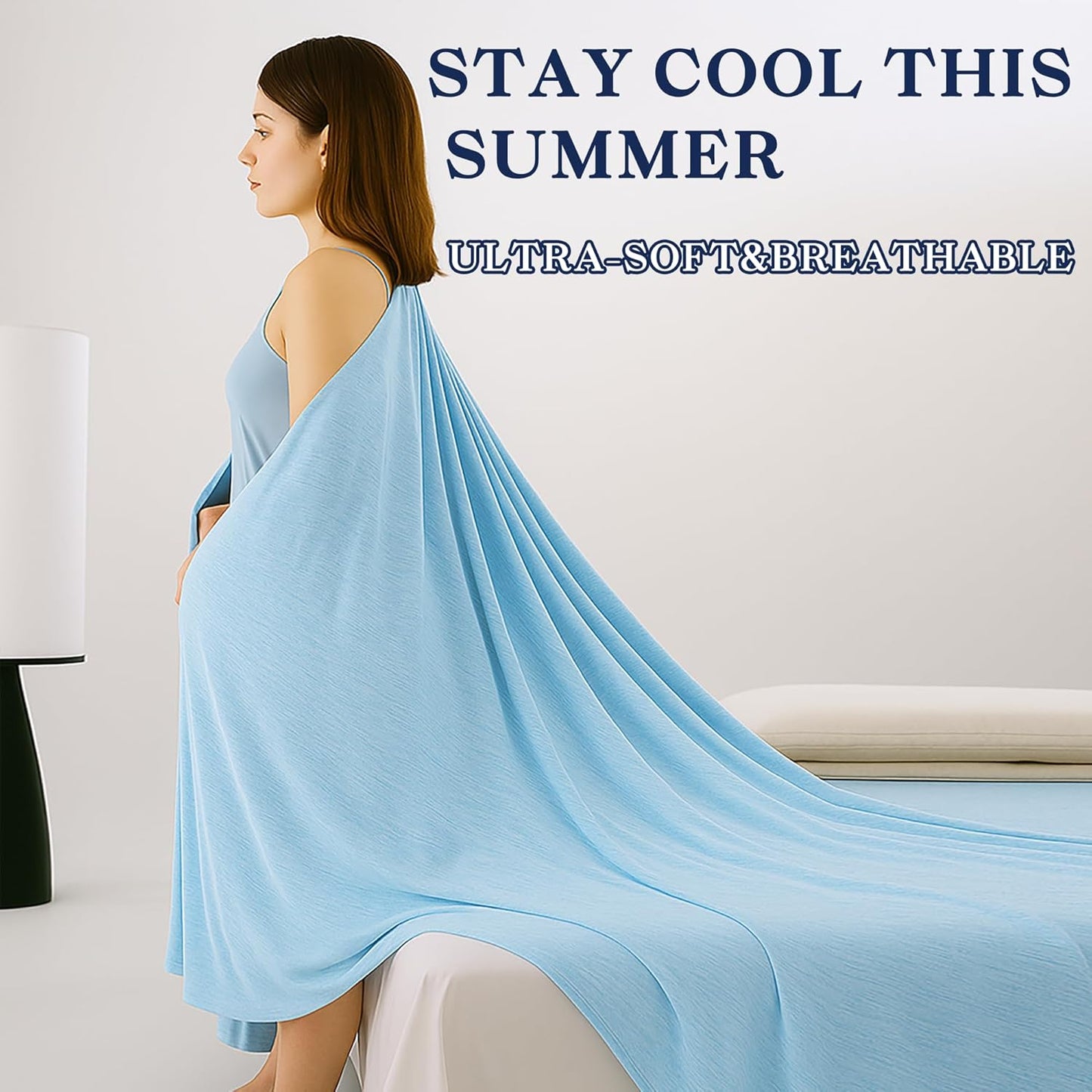 DOWNCOOL Cooling Blanket Twin Size, Blue Summer Blanket for Hot Sleeper and Night Sweats, Lightweight Soft Q-Max>0.4 Arc-Chill Cool Blanket