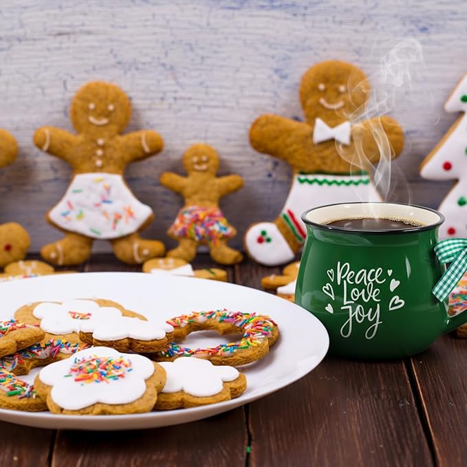 Zubebe Christmas Coffee Mugs Set of 12, 12 oz Hot Cocoa Ceramic Holiday Mugs Set for Mom, Woman, Family, Friend - Farmhouse Tiered Tray Decor, Coffee Bar Decor(Dark Green, Red, White,Classic)