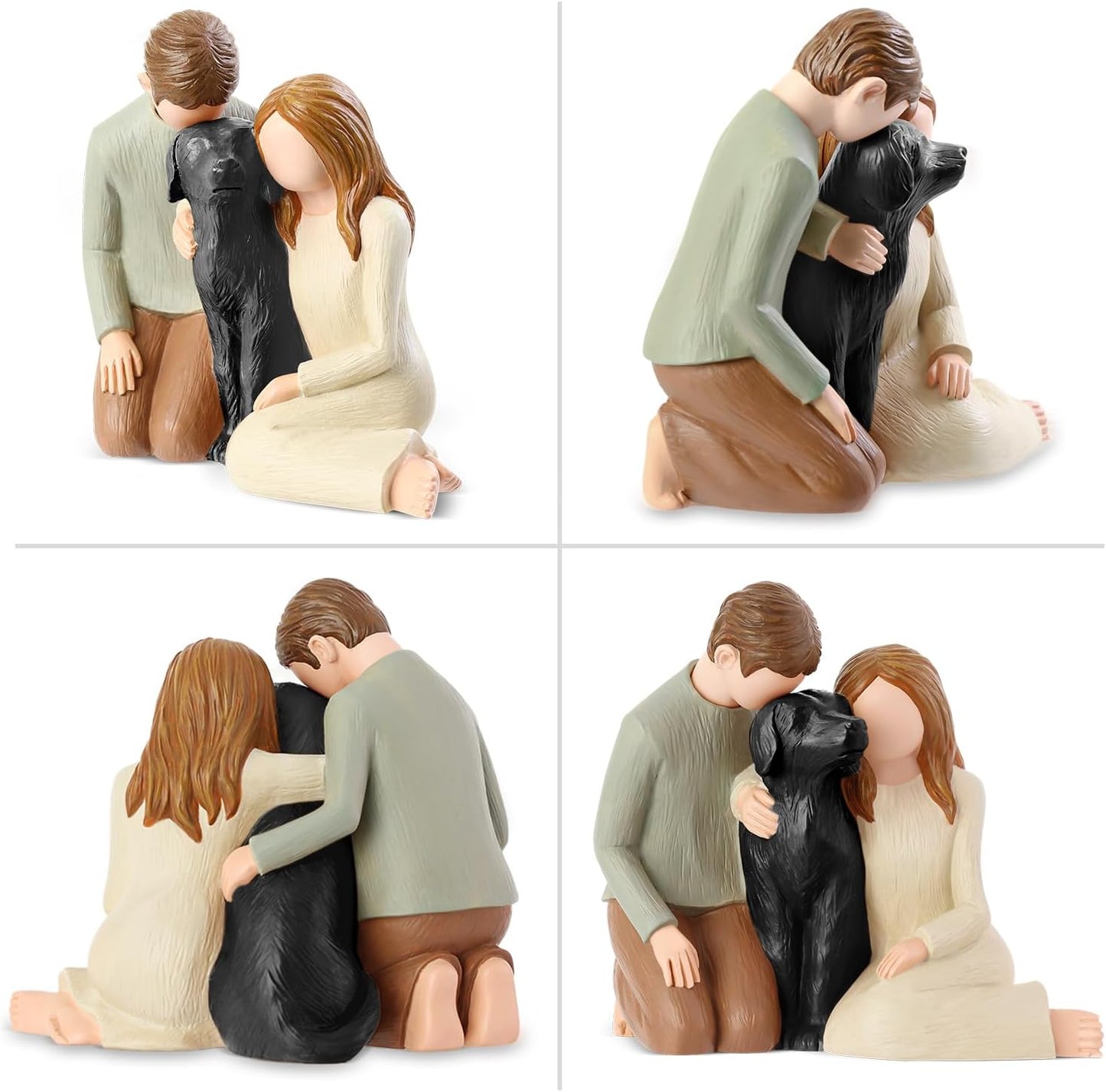Couple with Black Dog Figurines, We are A Family Memorials Statues for Dog Lovers