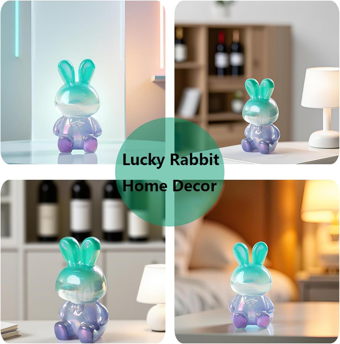 Home Decor Lucky Rabbit Figurine Tabletop Decor Animal Statue Ornaments Shelf Decorations Small Sculpture for Living Room Bedroom Office Desktop Cabinets