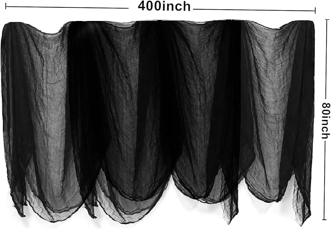 400x80 Inch Oversized Halloween Black Creepy Cloth - 33x6.5ft Spooky Fabric Cloth for Haunted House - Creepy and Spooky Halloween Decorations for Party Outdoor Or Indoor