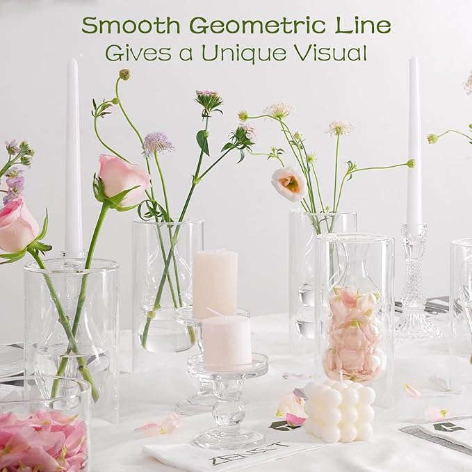 ZENS Unique Clear Small Flower Vase Set of 3, Modern Floating Decorative Vases, Double Hollow Cool Glass Vases, Hand Blown Bud Vases for Home Small Bouquet, Wedding Centerpieces