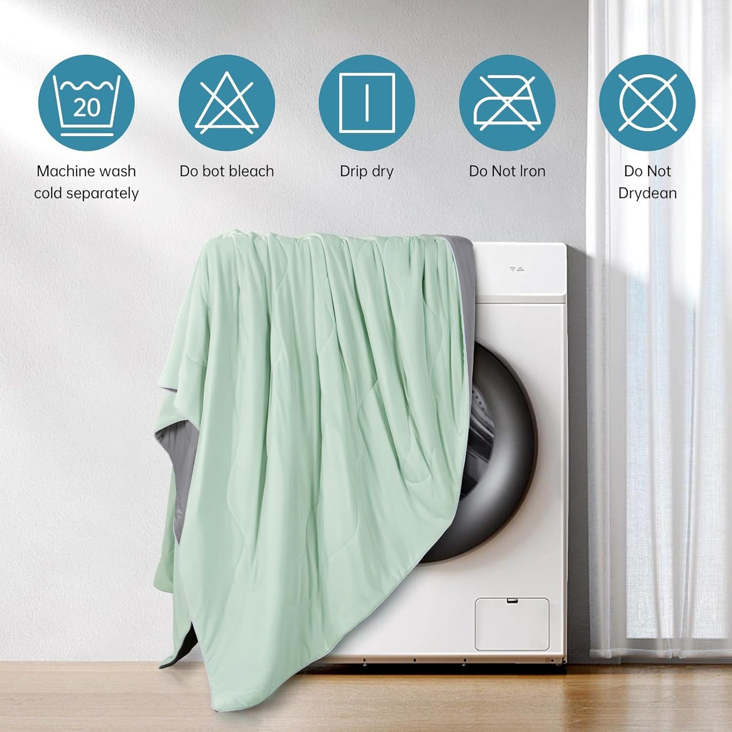 COHOME Cooling Comforter King/Cali King, Cooling Blanket for Hot Sleeper and Night Sweats, Cold Touch Fabric Absorbs Body Heat, Double-Sided Cool Design Soft Fluffy (Green, (108"x90"))