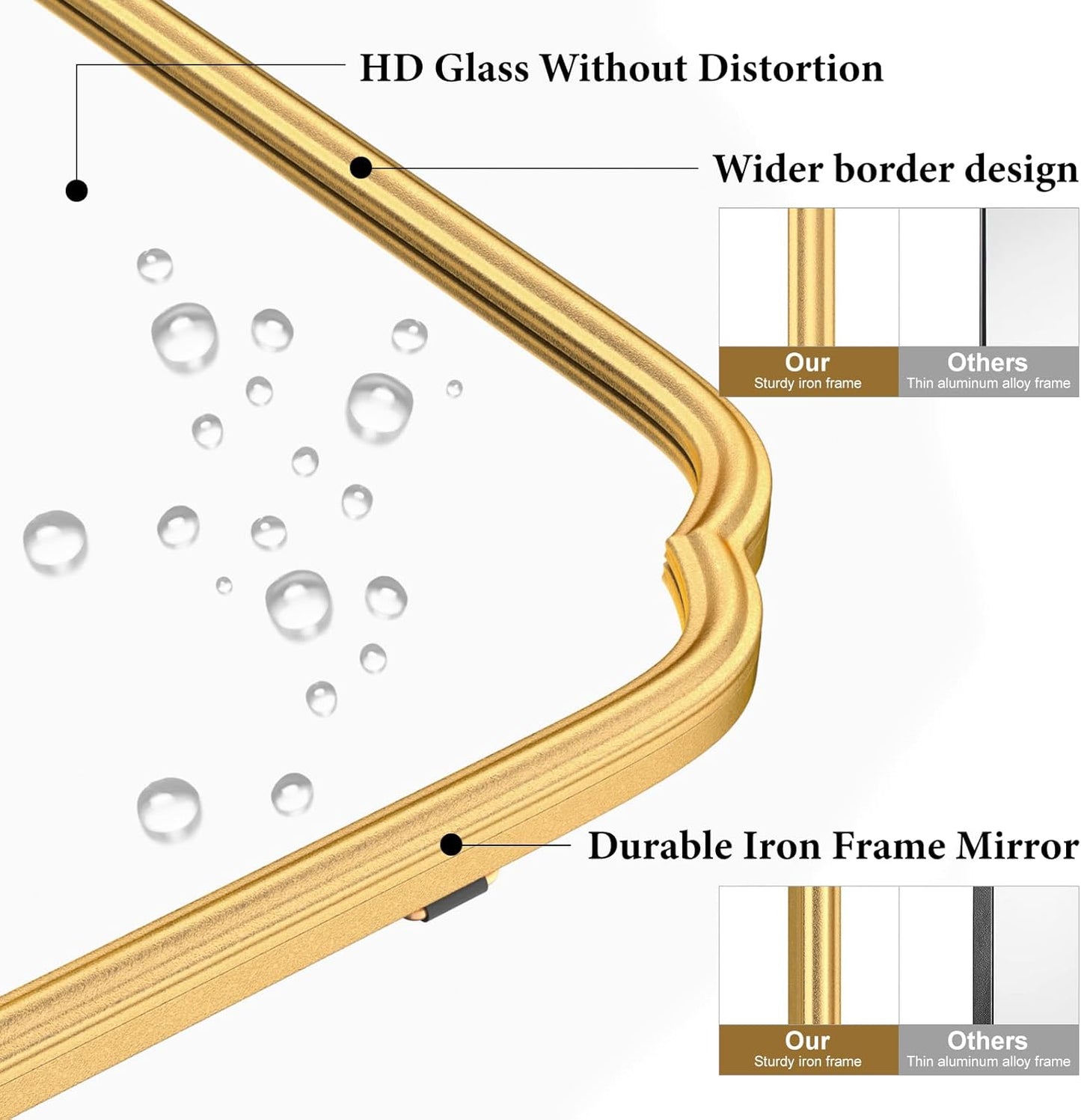 Gold Bathroom Vanity Mirror for Wall 24" x 36" Modern Rounded Rectangle Mirror with Metal Framed Mirrors for Over Sink Wall Decorative (Horizontal/Vertical)