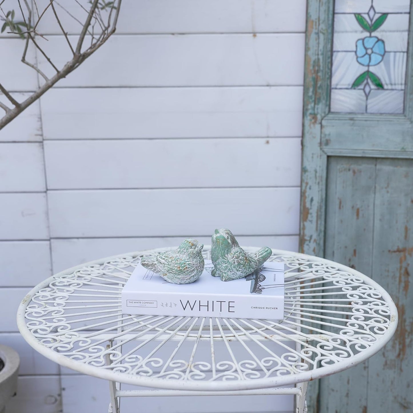 BIG FORTUNE Outdoor Bird Statues Bird Decor Figurines for Home Cement Bird Sculpture for Patio Yard Lawn Ornament, 2style/Set,Indoor Outdoor Bird Decorations Statue(Green)