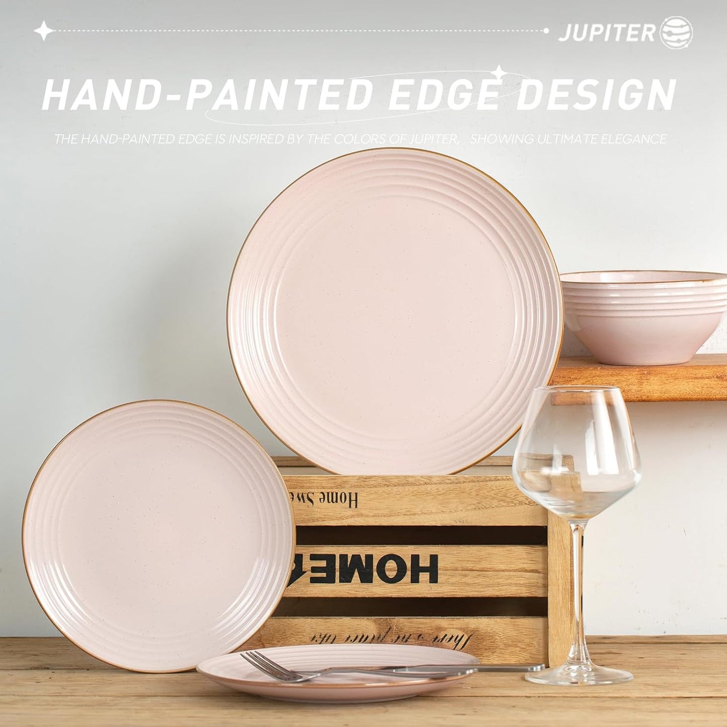 famiware Jupiter Dinner Plates Set of 6, 10.5 Inch Plate Sets, Microwave and Dishwasher Safe, Scratch Resistant, Kitchen Plates Perfect Serving Dishes, Light Pink