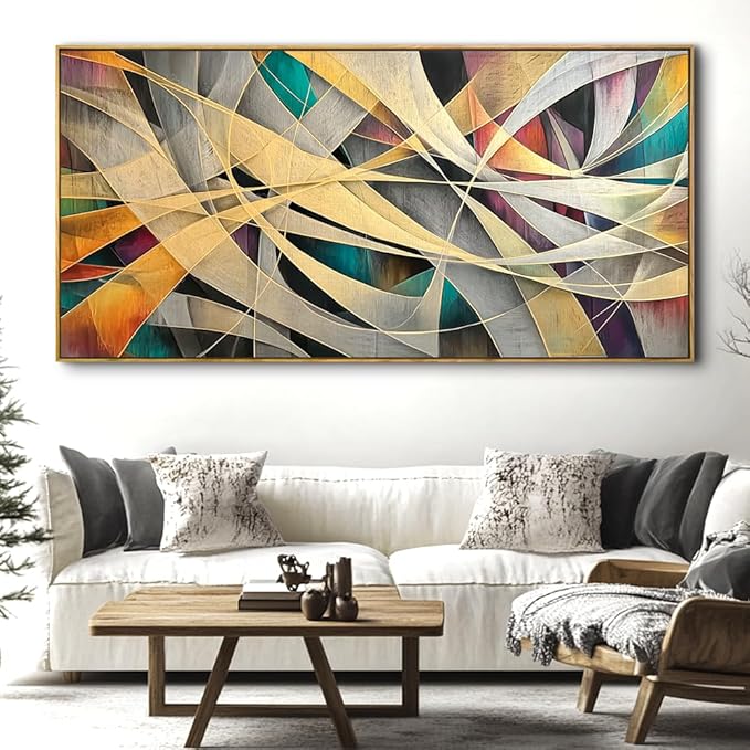 Wall Art - Framed Modern Canvas Abstract Painting for Living Room, Bedroom Home Office Decor, 40x20 Inch Ready to Hang