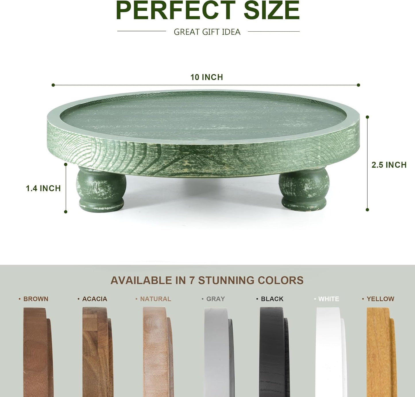 EOSAHR Farmhouse Pine Wood Riser for Home Decor – Round Pedestal Stand for Coffee Table & Kitchen Sink – Stylish Display Stand for Dish Soap Dispenser, Candles, Plants, and Cupcakes (Green)